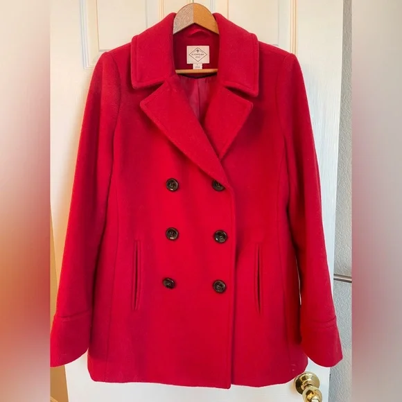 St. John's Bay Red Wool-Blend Peacoat – Size Large - Picture 3 of 13